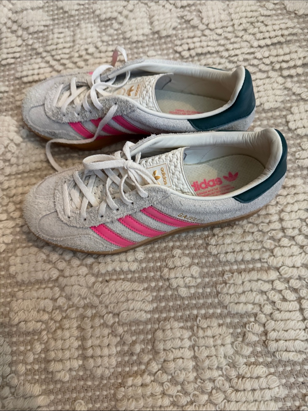 adidas Gazelle Suede Sneakers in Light Gray with Pink Stripes - Picture 5 of 7
